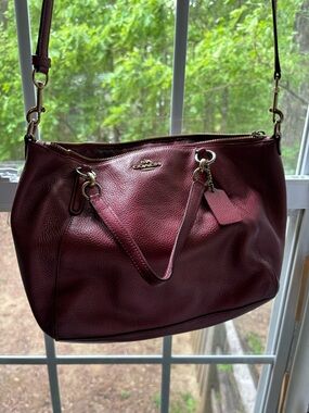 Coach Pebbled Leather Shoulder Bag in Shiny Burgundy